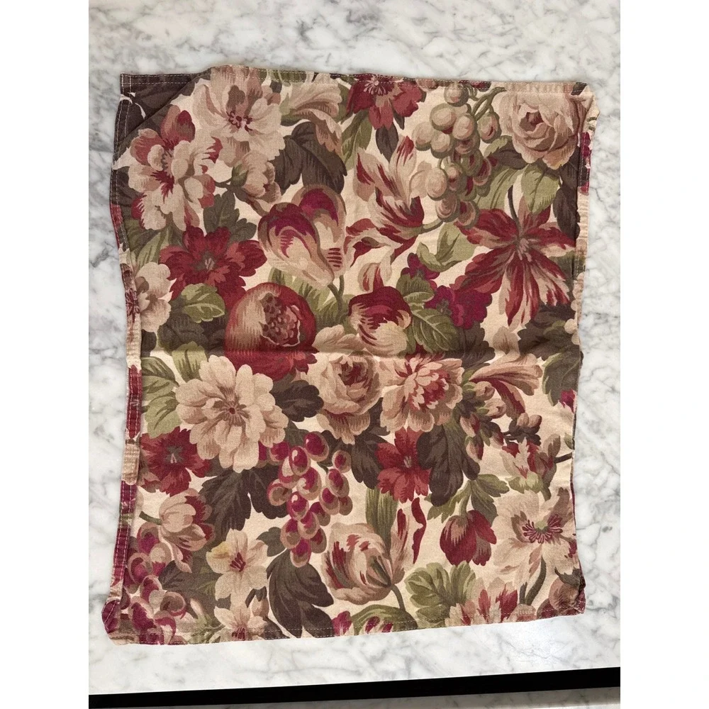 Lauren Ralph Lauren Floral Fruit Cloth Napkins Set of 4 Burgundy Green Tan 1403